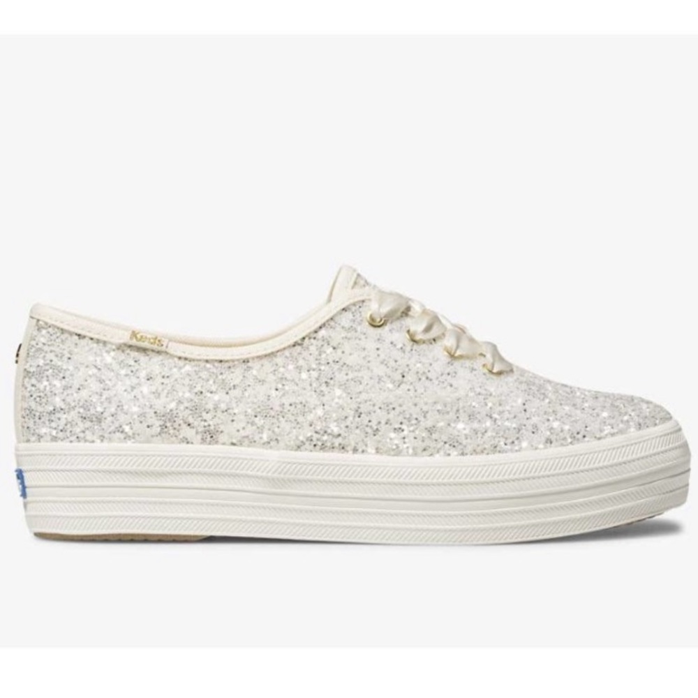 Kate Spade Glitter Sneakers in Silver and Cream